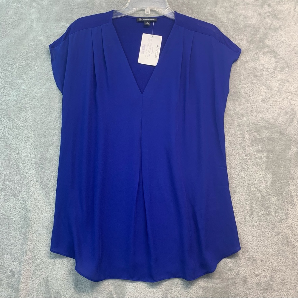 Macy's INC international Concepts Cobalt Blue V-Neck Short Sleeve Blouse Size 1X